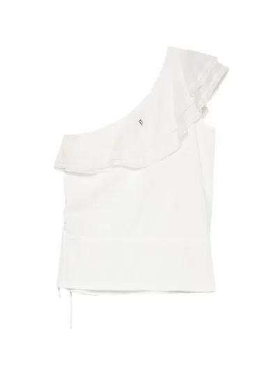 Dondup Ruffled One-shoulder Top In White