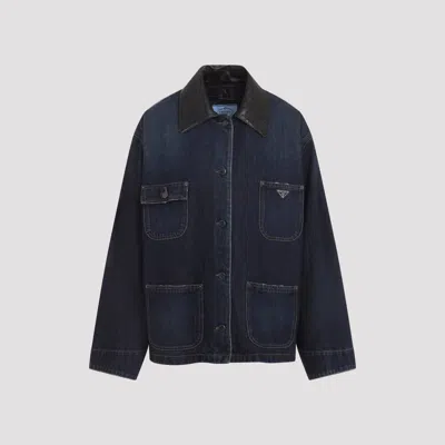 Prada Long-sleeved Casual Jacket In Blue