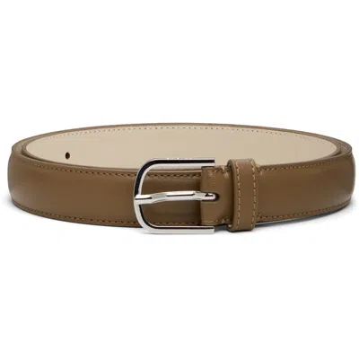 Totême Solid Color Slim Leather Belt In Brown