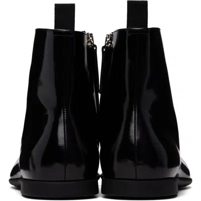Jil Sander Leather Ankle Boots Flat Sole Pull Tab In Black