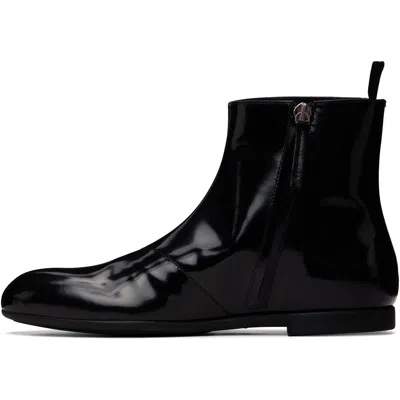 Jil Sander Leather Ankle Boots Flat Sole Pull Tab In Black
