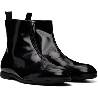 Jil Sander Leather Ankle Boots Flat Sole Pull Tab In Black
