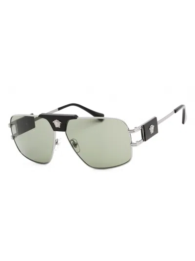 Versace Rectangular Metal Sunglasses For Men In Green