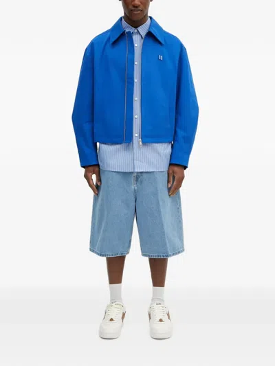 Ader Error Logo-patch Zip-up Bomber Jacket In Blue