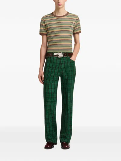 Marni Checked Wool Trousers In Green