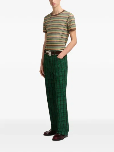 Marni Checked Wool Trousers In Green