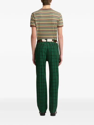 Marni Checked Wool Trousers In Green