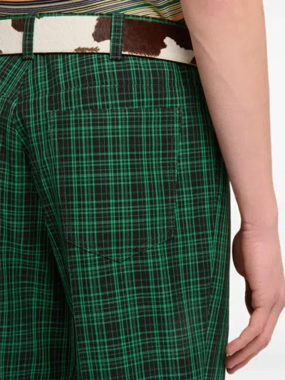 Marni Checked Wool Trousers In Green