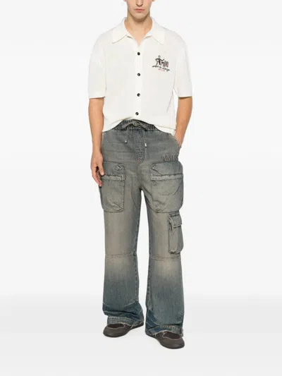 Amiri Drawstring Baggy Denim Cargo Pants In Blue