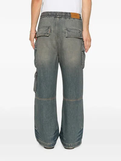 Amiri Drawstring Baggy Denim Cargo Pants In Blue