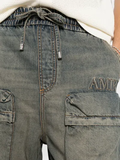 Amiri Drawstring Baggy Denim Cargo Pants In Blue