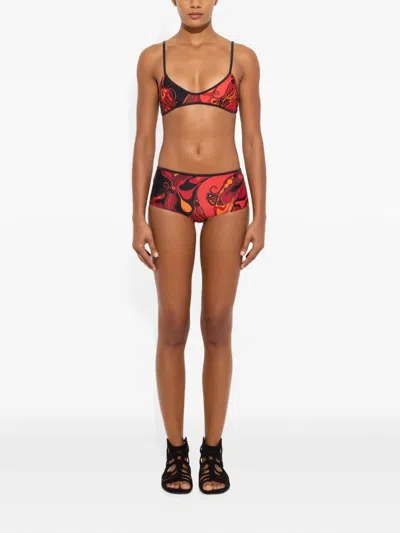 Pucci Orchidee-print Bikini Bottom In Red