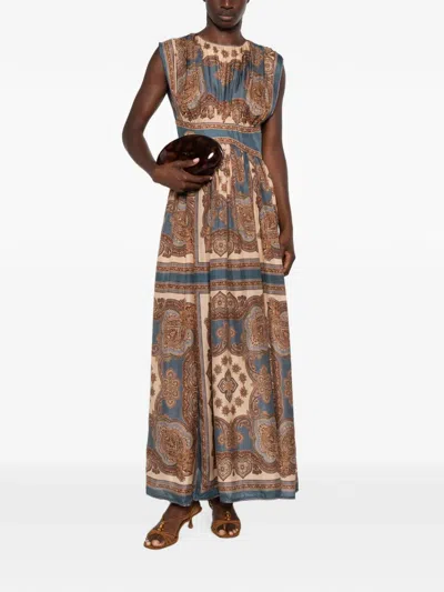 Zimmermann Womens Dark Blue Paisley Mahon Printed Silk Maxi Dress In Brown