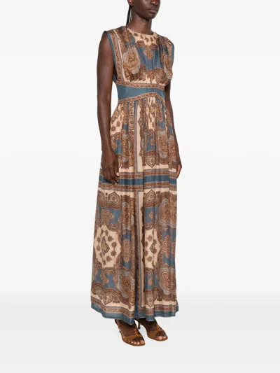 Zimmermann Womens Dark Blue Paisley Mahon Printed Silk Maxi Dress In Brown