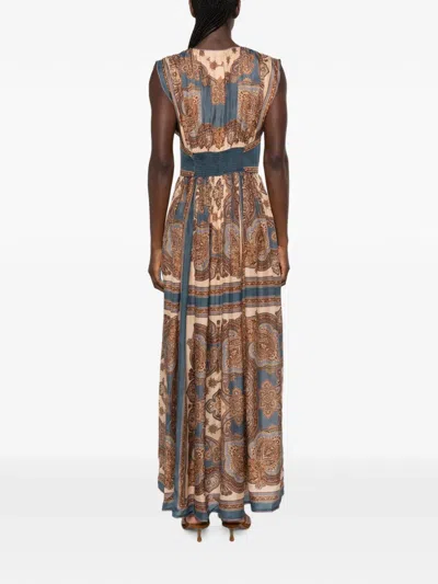 Zimmermann Womens Dark Blue Paisley Mahon Printed Silk Maxi Dress In Brown