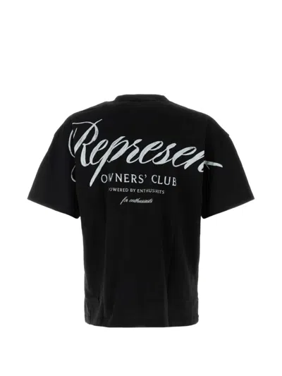 Represent Black Crewneck T-shirt With With Front And Back Owners Club Print In Cotton Man In Multi