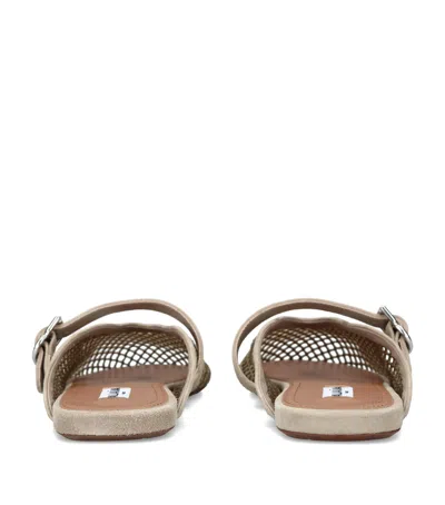 Alaïa Suede Fishnet Mules In Neutral