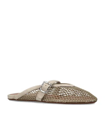 Alaïa Suede Fishnet Mules In Neutral