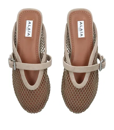 Alaïa Suede Fishnet Mules In Neutral