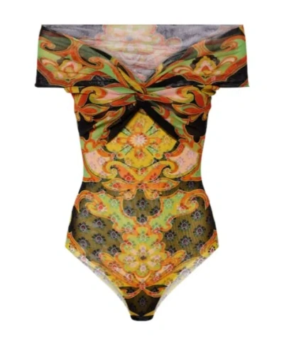 Etro Printed Off-shoulder Bodysuit In Multi