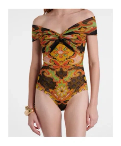Etro Printed Off-shoulder Bodysuit In Multi