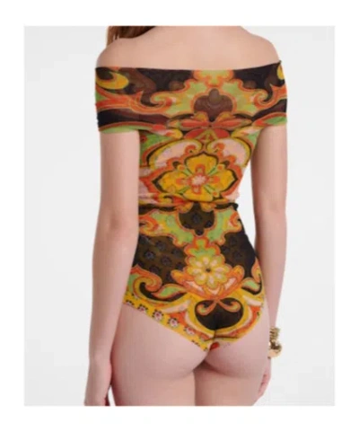 Etro Printed Off-shoulder Bodysuit In Multi