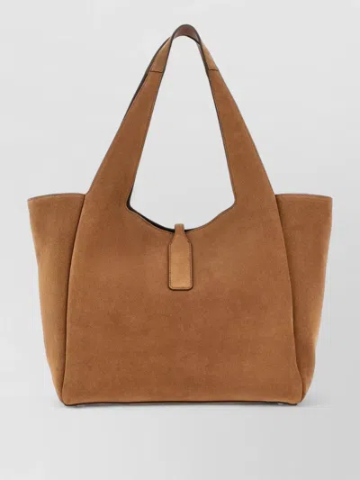 Hogan Rectangular Suede Tote Bag Top Handle Buckle In Brown