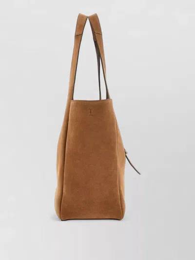 Hogan Rectangular Suede Tote Bag Top Handle Buckle In Brown