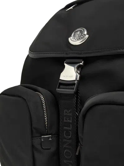 Moncler Nylon Backpack With Leather Inserts In Black