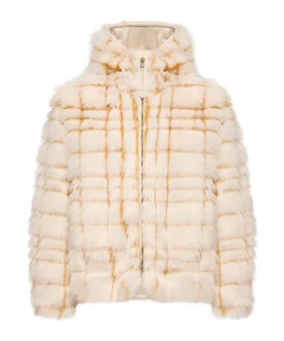 Moncler Check-patterned Faux-fur Jacket In Pink