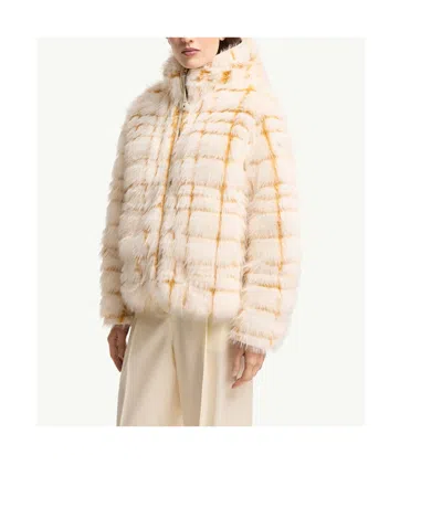 Moncler Check-patterned Faux-fur Jacket In Pink