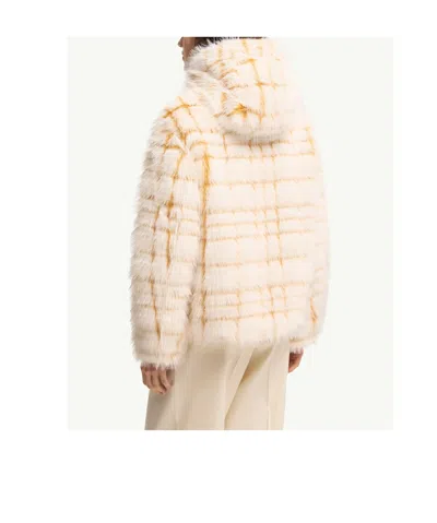 Moncler Check-patterned Faux-fur Jacket In Pink