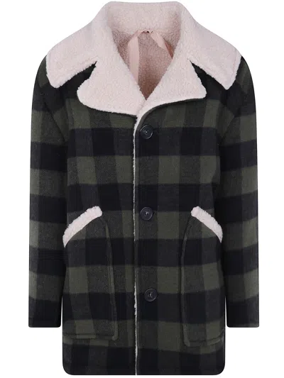 N°21 Check-pattern Fleece-trim Jacket In Multi
