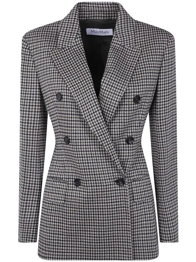 Max Mara Houndstooth-pattern Double-breasted Blazer In Gray