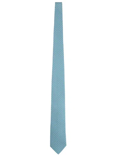 Ferragamo Slim Textured Pattern Silk Tie In Light Blue