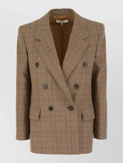 Chloé Double-breasted Tailored Jacket In Check Wool In Brown