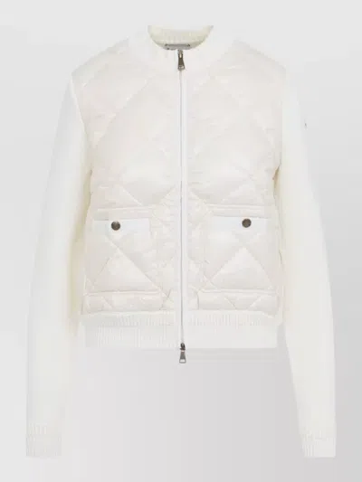 Moncler Womens Miscellaneous Hybrid Logo-badge Nylon And Cotton-knit Cardigan Xl In Neutral