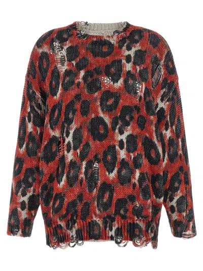 R13 Crew Neck Distressed Knit Long Sleeve Sweater In Multi
