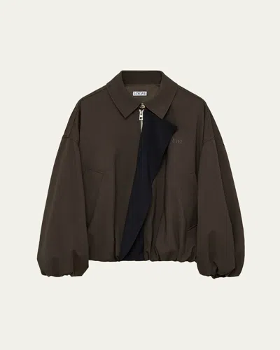 Loewe Viscose Blend Jacket Contrast Panel Pockets In Brown