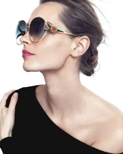 Gucci Oversized Oval Gg Sunglasses In Gold