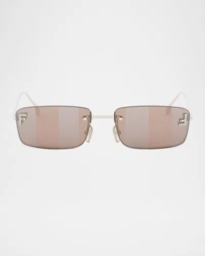Fendi First Crystal Gold Rectangular Sunglasses In Silver
