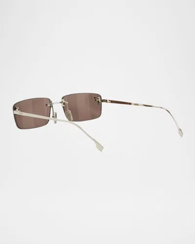 Fendi First Crystal Gold Rectangular Sunglasses In Silver