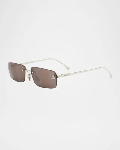 Fendi First Crystal Gold Rectangular Sunglasses In Silver
