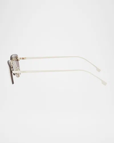 Fendi First Crystal Gold Rectangular Sunglasses In Silver