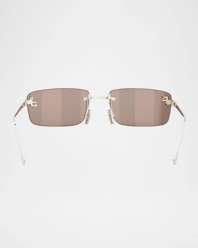 Fendi First Crystal Gold Rectangular Sunglasses In Silver