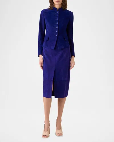 Akris Deva Suede Short Jacket In Blue
