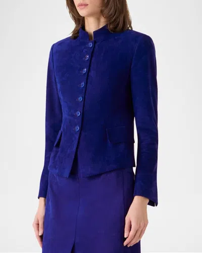 Akris Deva Suede Short Jacket In Blue