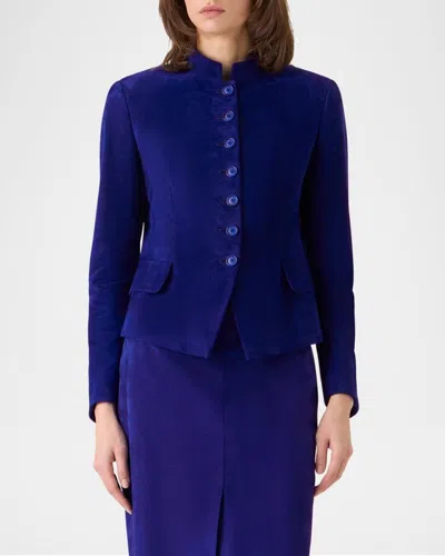 Akris Deva Suede Short Jacket In Blue