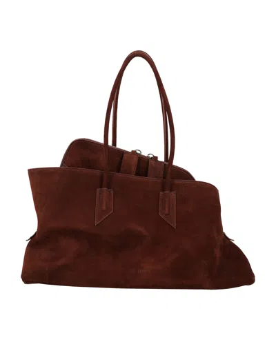 Attico Rectangular Suede Finish Double Handles Shoulder Bag In Brown