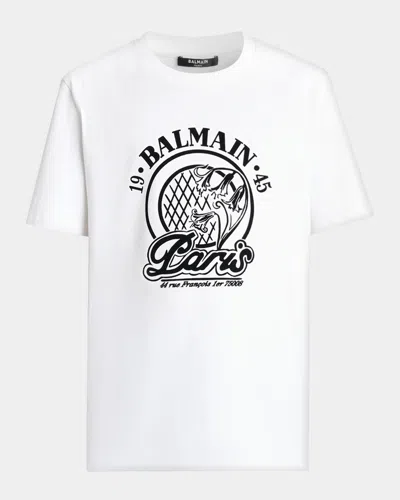 Balmain Short Sleeve Crew Neck Graphic Shirt In White